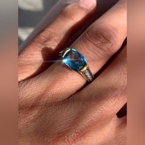 DAVID YURMAN SILVER, GOLD,  AND BLUE TOPAZ RING